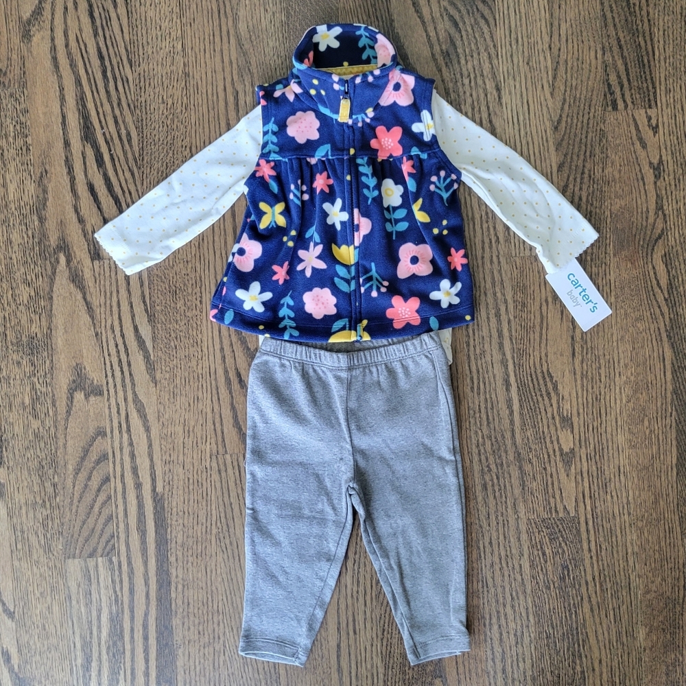 NWT Carter's Baby Girls 6m ~ 3 Piece Vest Set Bodysuit Outfit Floral